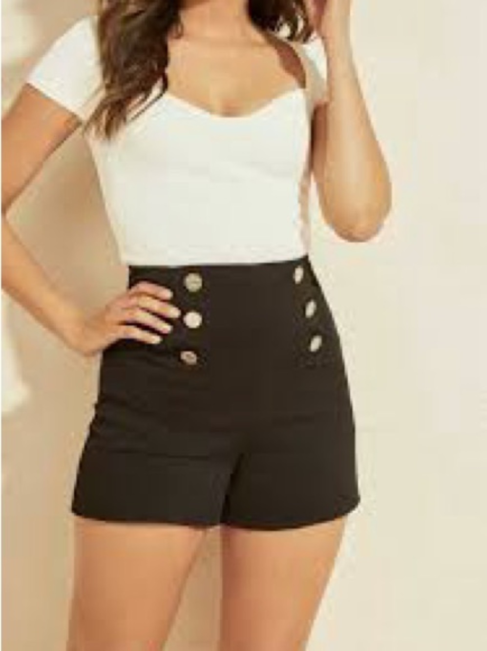 NWT Marciano Black High Rise Sailor Shorts with Gold Buttons Size 4